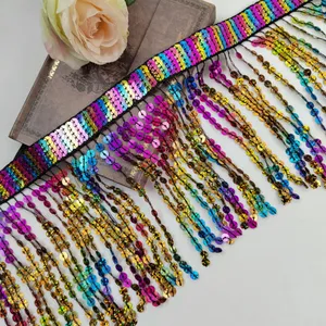 DIY Multicolored sequins fringe trim 15CM