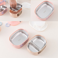 Boîte à lunch en matériau de qualité alimentaire, double couche, boîte à lunch de dessin animé, compartiment portable, boîte bento pour étudiants
