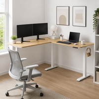 Bureau debout électrique en forme de L, bureau d'angle réglable en hauteur, bureau en bois pour le travail à domicile