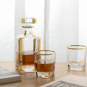 25 oz Gold Plated Glass Crystal Bourbon Decanter Set 5pcs <strong>Whiskey</strong> <strong>Jug</strong> for Household Use 750ml Capacity - Product Image 5