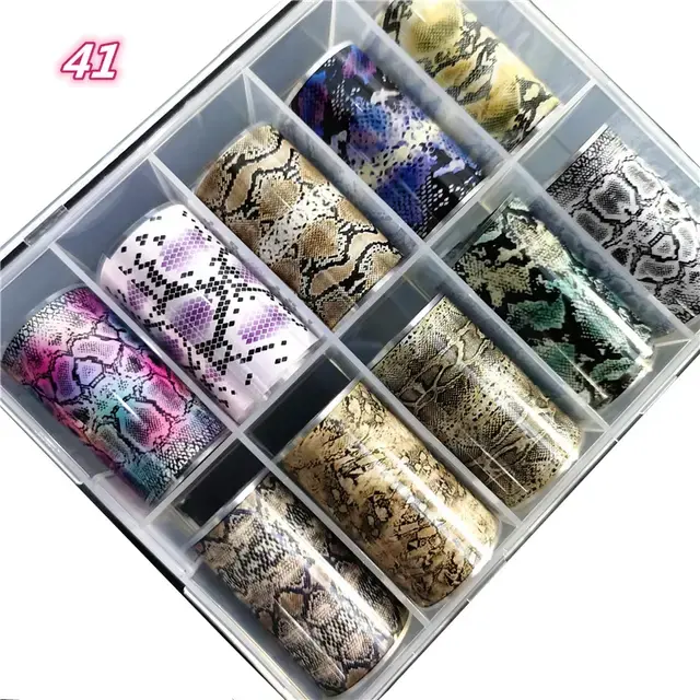 Nouveaux Styles 10 Design Multi Motifs Peau De Serpent Grain Nail Décoration Feuille Ongles Wraps Transfert Autocollant Nail Art Feuille