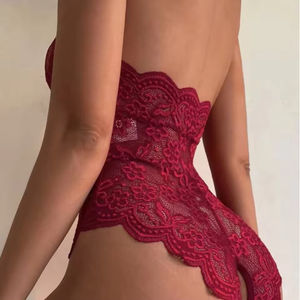Body de encaje de una pieza con cuello halter y entrepierna abierta, lencería sexy y erótica para mujer, conjuntos de lencería de encaje. - Product Image 4