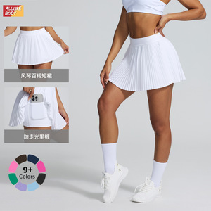 Mini-jupe plissée de sport Adidas pour femme, couleur unie blanche, jupe de yoga, de fitness et de tennis avec doublure en spandex pour activités de plein air - Product Image 3