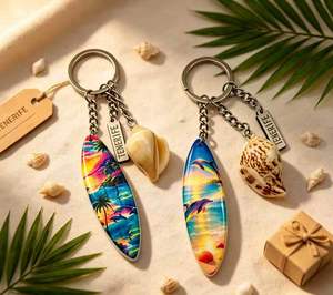Portachiavi in Resina Personalizzato a Forma di Tavola da Surf con Conchiglia, Souvenir Turistico di <span class=keywords><strong>TENERIFE</strong></span>, Stampa Animale Marino, Regalo - Product Image 4