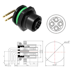 M12 гнездовой разъем для крепления на панели M12 угловой передний блокирующий разъем S-код PG9 <span class=keywords><strong>4</strong></span>-контактный разъем поставщик - Product Image 3