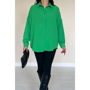 Chemisier asymétrique vert en mousseline pour femme, style décontracté, manches longues, avec superposition transparente - Product Image 3