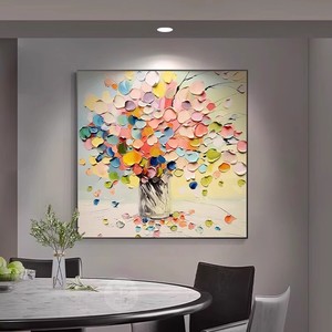 Abstract Floral Oil Canvas Wall Art Square <b>Framed</b> Decor For Living Room Or Restaurant - Product Image 4