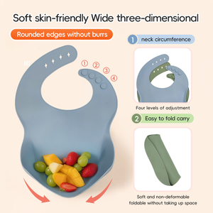 Practical Silicone Dinnerware Set for Children with Sectioned Plate Matching <b>Bib</b> and Sippy Cup - Product Image 4