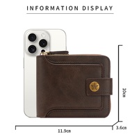 Dompet pria kulit PU anti air, dompet pria kulit PU, dompet risleting pendek, kulit PU, anti air, dompet koin Multi kartu, saku depan ramping, poliester