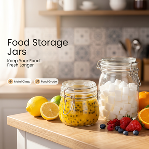 Botol Kaca Bulat Transparan Beku Grosir 250ml 500ml 700ml 750ml 1 Liter Untuk Minuman Kombucha Anggur Jus Dengan Tutup Swing Top - Product Image 4
