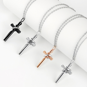 Nuevo estilo Diseño simple Jesús Religioso Plata Rosa Chapado en oro Hombres Mujeres Cruz Collar con colgante de acero inoxidable - Product Image 3