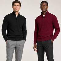 Pull à col montant zippé pour homme avec logo personnalisé, mélange cachemire et laine, chaud pour l'hiver, tricot décontracté chic, vente en gros