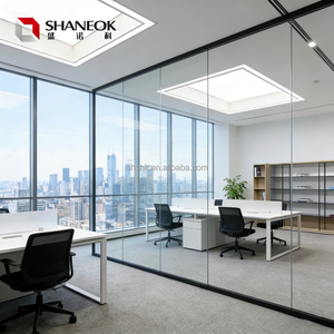 Cloison de séparation en verre sans cadre haute définition, cloison modulaire en verre trempé insonorisé en aluminium, cloison de bureau en verre - Product Image 3