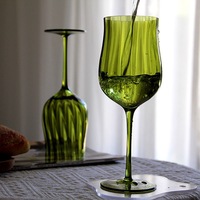 Verre à vin soufflé à la main, pied haut, épaissi, style vintage moderne, gobelet de bar 200 ml, vert simple