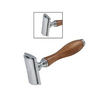 Rasoir de sécurité à double tranchant Morgans Industries, lame double, acier inoxydable, manche en bois, pour droitiers, rasage du visage, usage en salon de coiffure - Product Image 6