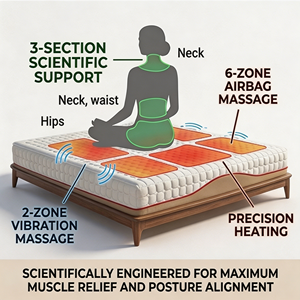 <span class=keywords><strong>Surmatelas</strong></span> de luxe à 3 sections avec 6 zones de massage par airbag et chauffage, en tissu soie glacée, tapis de massage vibrant pour le mal de dos - Product Image 3