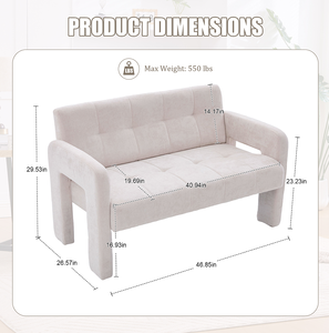 Fauteuil double moderne nordique pour salon et chambre, ensemble de canapés compacts rembourrés en chenille avec mousse à mémoire de forme et accoudoirs doubles - Product Image 2