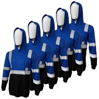 Camiseta de Trabajo de Manga Larga con Capucha de Alta Visibilidad Azul Marino, UPF 30, Reflectante, de Seguridad para Trabajadores de la Construcción, con Logotipo Personalizado