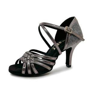 Chaussures de <span class=keywords><strong>danse</strong></span> de salon personnalisées à petites perles pour femmes, bout ouvert, légères, semelle en daim, sandales latines en satin bleu, 7 cm - Product Image 3