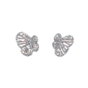 Pendientes de Mariposa en Oro Blanco con Cristales de Estrás y Engaste de Garra, Joyería de Moda Romántica para Mujer - Product Image 1
