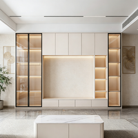 Meuble TV moderne multifonctionnel mural, console multimédia avec étagère en verre pour le salon