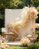 G-046 Décoration de mariage élégante avec des fleurs géantes de couleur champagne pour la cérémonie de mariage sur la plage, décoration de fond