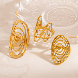 European American Style Geometric Stainless Steel Ring For Women 18K Gold Plated Open Design Light Luxury Jewelry Gift - Product Image 2