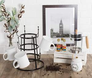 حامل أكواب قهوة حديدي أسود عتيق بتصميم ريفي، رف تجفيف وعرض ومنظم - Product Image 3