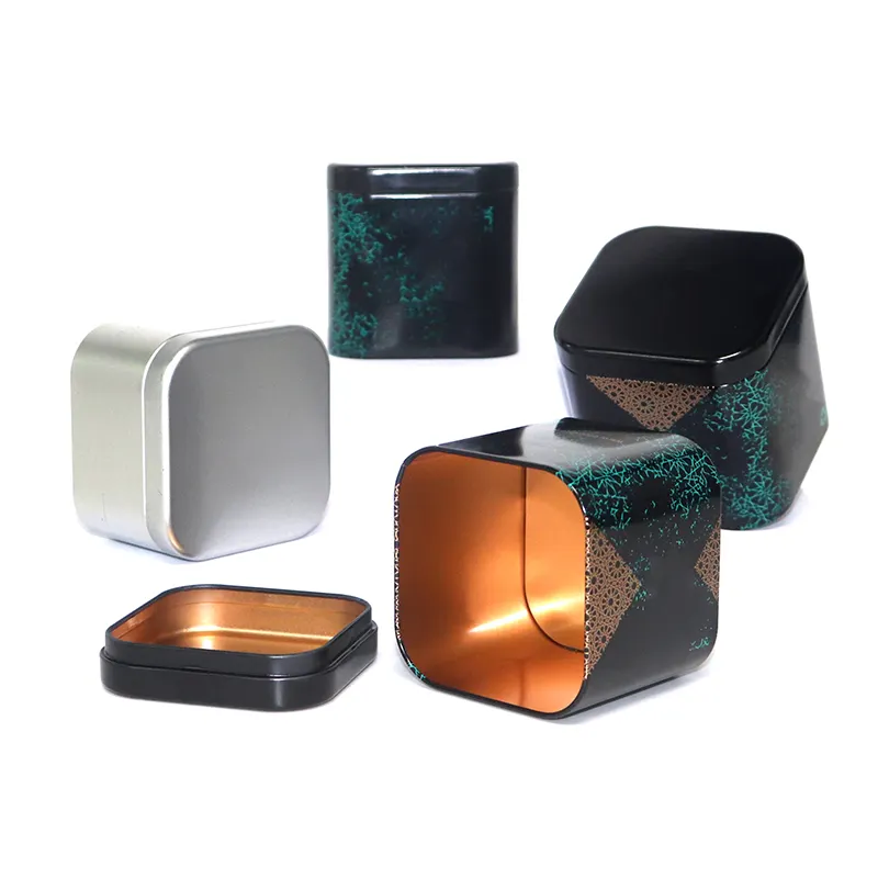 Customized tea packaging tin wholesale stainless steel square tin box tea tins