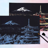 Peinture à gratter rectangulaire en carton, motif vue nocturne urbaine colorée, artisanat créatif DIY, cadeau pour les meilleurs amis