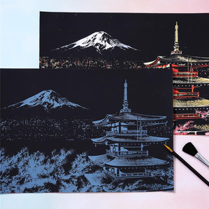 Peinture à gratter rectangulaire en carton, motif vue nocturne urbaine colorée, artisanat créatif DIY, cadeau pour les meilleurs amis - Product Image 3