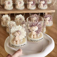 Bougies personnalisées mignonnes parfumées Ours et Marguerite, Bougies florales et ours roses pour Souvenir de Baptême, Cadeau d'Anniversaire