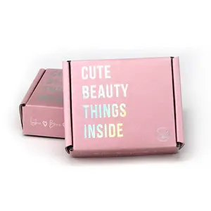 Pink Color Holographic LOGO Cardboard Small Shipping Mailing Packaging Box for Nail Polish