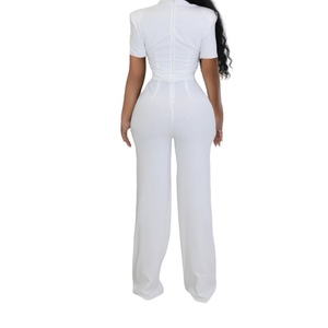 Mono elegante de mujer con cuello tipo bufanda, manga corta y pierna ancha, a la moda - Product Image 6