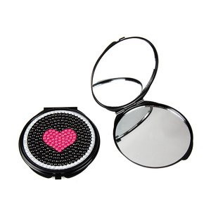 Miroir de poche compact rond en métal noir de 7 cm, avec strass acryliques brillants, motif zèbre, double face, verre HD, pour soirée - Product Image 1