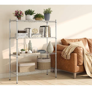 Rak ruang tamu, rak logam tugas berat dengan roda 5 tingkat pelapisan krom, rak penyimpanan kawat dapat disesuaikan - Product Image 4