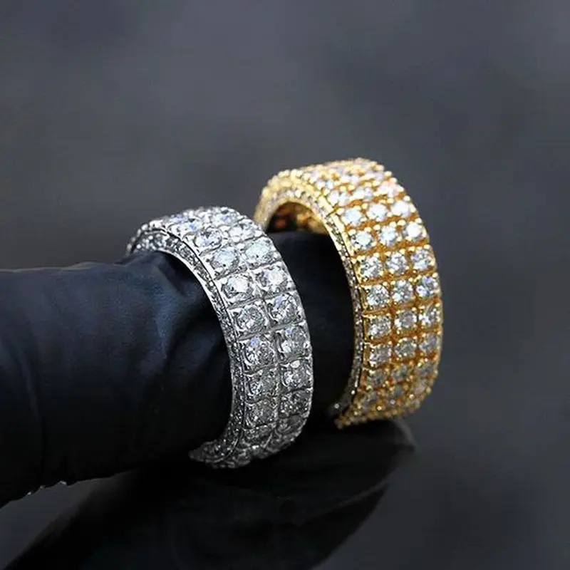 Кольцо в стиле хип-хоп CAOSHI 6, 7, 8, 9, 10, в стиле панк, с 3 линиями, модное золотисто-925, серебристого цвета, циркониевые кольца для мужчин и женщин