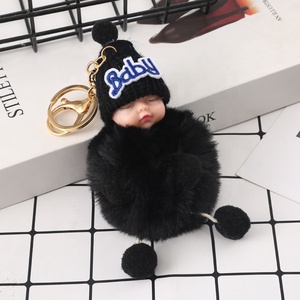 Mignon Multicolore Pom Pom Porte-clés Sac Pendentif Accessoires Faux Lapin Dormant Bébé <span class=keywords><strong>Boule</strong></span> De Fourrure - Product Image 3