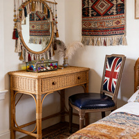 Chaise de salle à manger de style britannique avec motif Union Jack, cadre en bois massif et cuir bleu imperméable et durable pour le mobilier de maison