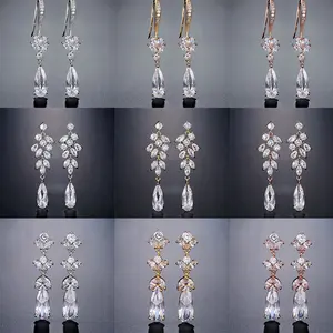 RAKOL EP2972 럭셔리 디자이너 신부 긴 다이아몬드 귀걸이 여성 패션 긴 자연 크리스탈 진술 멋진 귀걸이
