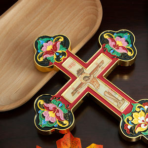 HT ортодоксальная ручная металлическая распятие, разноцветная эмалированная Статуэтка Иисуса, христианская религиозная молитва с крестом, декор алтаря - Product Image 6