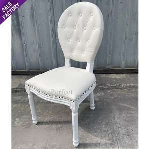 Chaises de style français classiques en bois massif avec siège en tissu et dossier rond, meubles de banquet de mariage antiques, hôtel, événement, Louis - Product Image 2