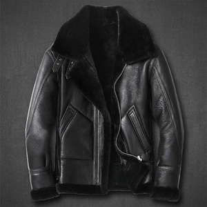 Men's Casual Genuine Leather <b>Jacket</b> Patchwork Embroidery Fur Integrated Lapel Large Pockets Reversible Front - Product Image 3