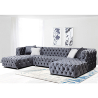Canapé de Luxe en Velours Capitonnage, Grand Sofa d'Angle Fixe de Style Européen pour Mobilier de Maison