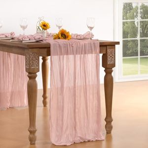 Chemin de table en gaze de coton rose poudré, style bohème, transparent, 157 pouces, pour table de printemps, mariage, baby shower, fête du thé - Product Image 2