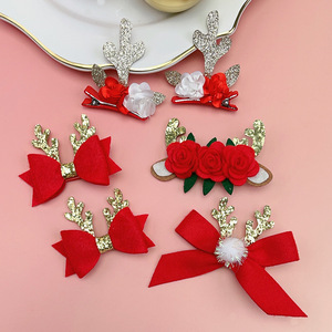 Set de Pinzas para el Cabello Navideñas Rojas de Tela No Tejida, Accesorios de Asta de Reno para Niñas, Pinzas para el Cabello con Rosas <span class=keywords><strong>91108</strong></span> - Product Image 6