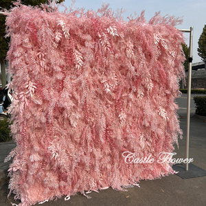 L-R167 Rideau enroulable mural floral 3D personnalisé <span class=keywords><strong>de</strong></span> haute qualité avec plumes et fleurs en soie pour décorations <span class=keywords><strong>de</strong></span> mariages et événements festifs - Product Image 1
