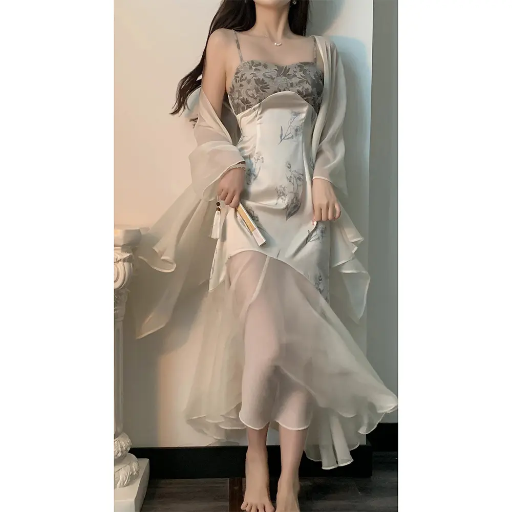 S5449FHigh -quality hot -selling Explosion Beautiful Fairy Studius Ice Ribbon chest mats sexy plus size pajama women's sleepwear
