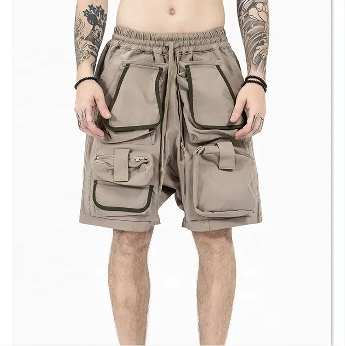 2023 Men Khaki Shorts 6 Pocket Cargo Shorts Men Half Pants Workout Cargo Shorts