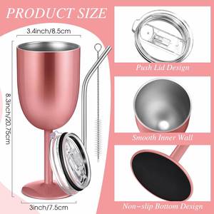 Custom logo Gifts Double Walled Vacuum Insulated Wine Tumbler With Lid and Straw <b>Stainless</b> Steel Wine <b>Glasses</b> Cups - Product Image 3